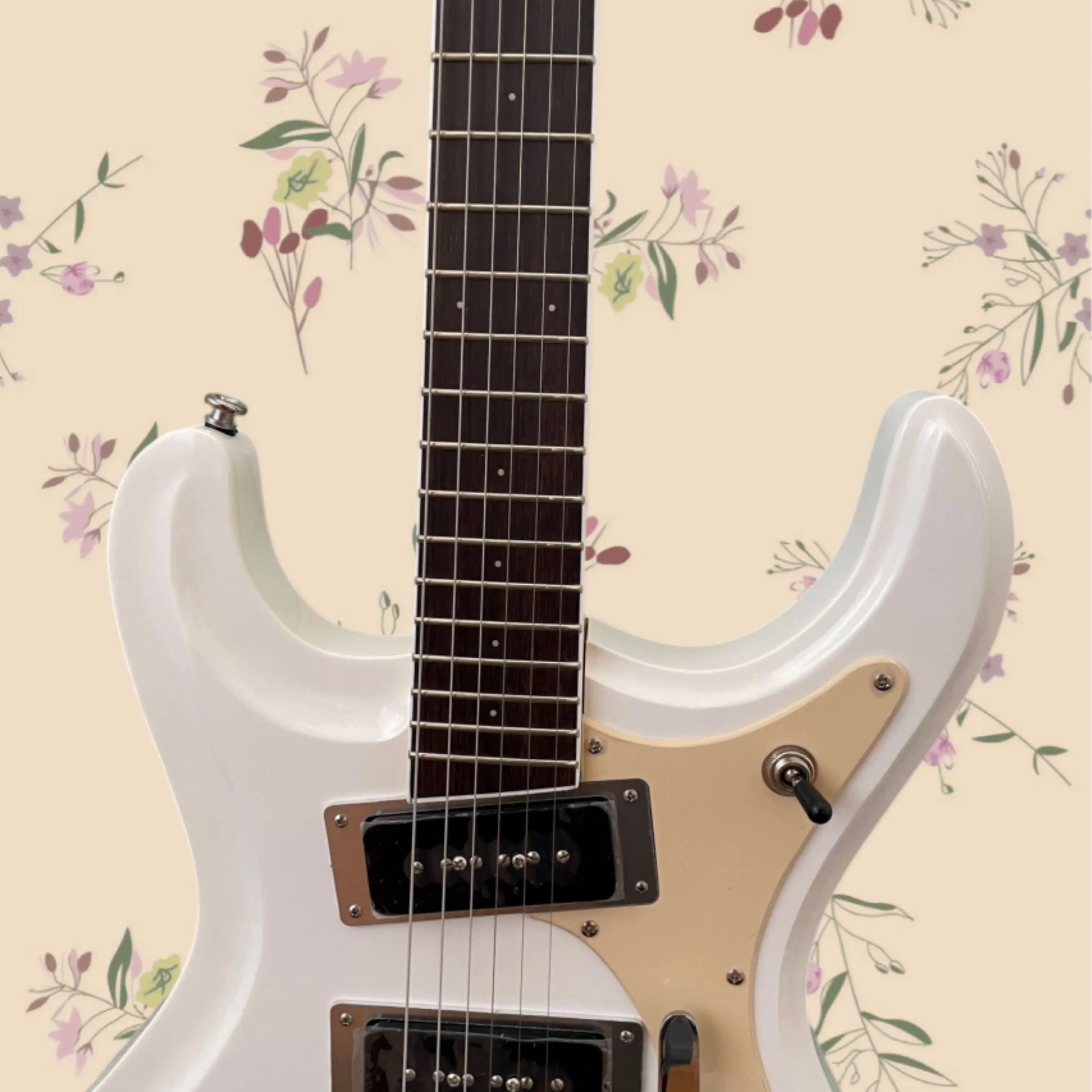 Sleek Retro Electric Guitar,White Irregular Contour,Cream-Colored Pickguard Guitars,outstanding stage performance Guitarra