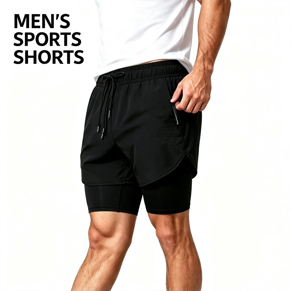 1Pcs Quick Dry Mens Athletic 2 in 1 Shorts with Built-in Compression Boxer, Lightweight Running Gear with Side Zip Pockets