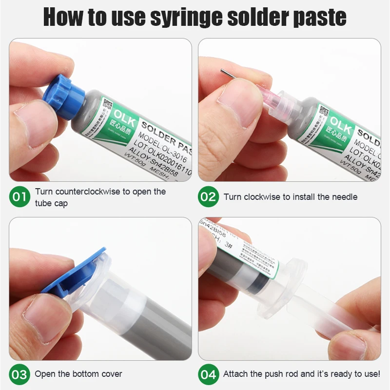 2024 New Type Low Temperature Lead-free Syringe No Clean Solder Paste Led Sn42Bi58 138℃ SMD Repair Welding Paste