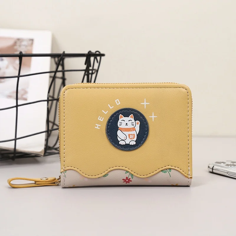 

French ladies' high-end wallet short cute cartoon pu niche practical versatile zero wallet Zhaocai Cat student wallet card bag