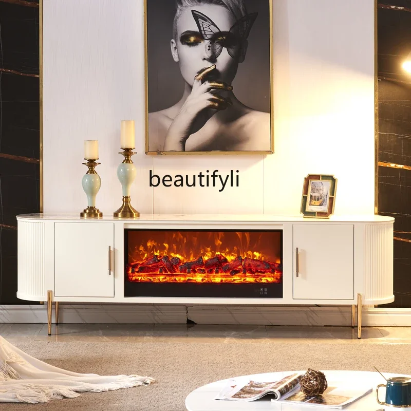 

2 M Minimalist Light Luxury Stone Plate TV Cabinet Fireplace Curio Cabinet Living Room Villa Electronic Simulation Flame