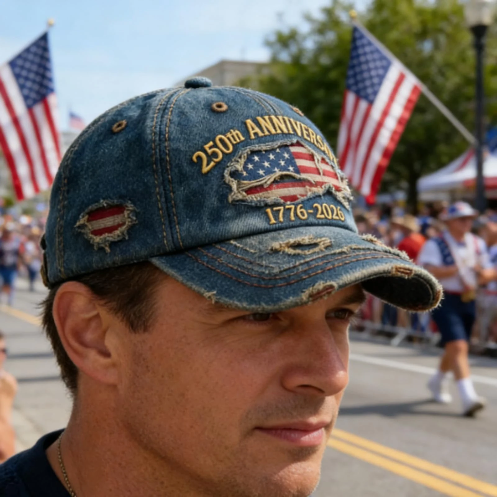 USA 250th Baseball Cap Independence Day Anniversary Commemorative Hat Vintage Washed Sun Protection Adjustable Strap Sun Hat