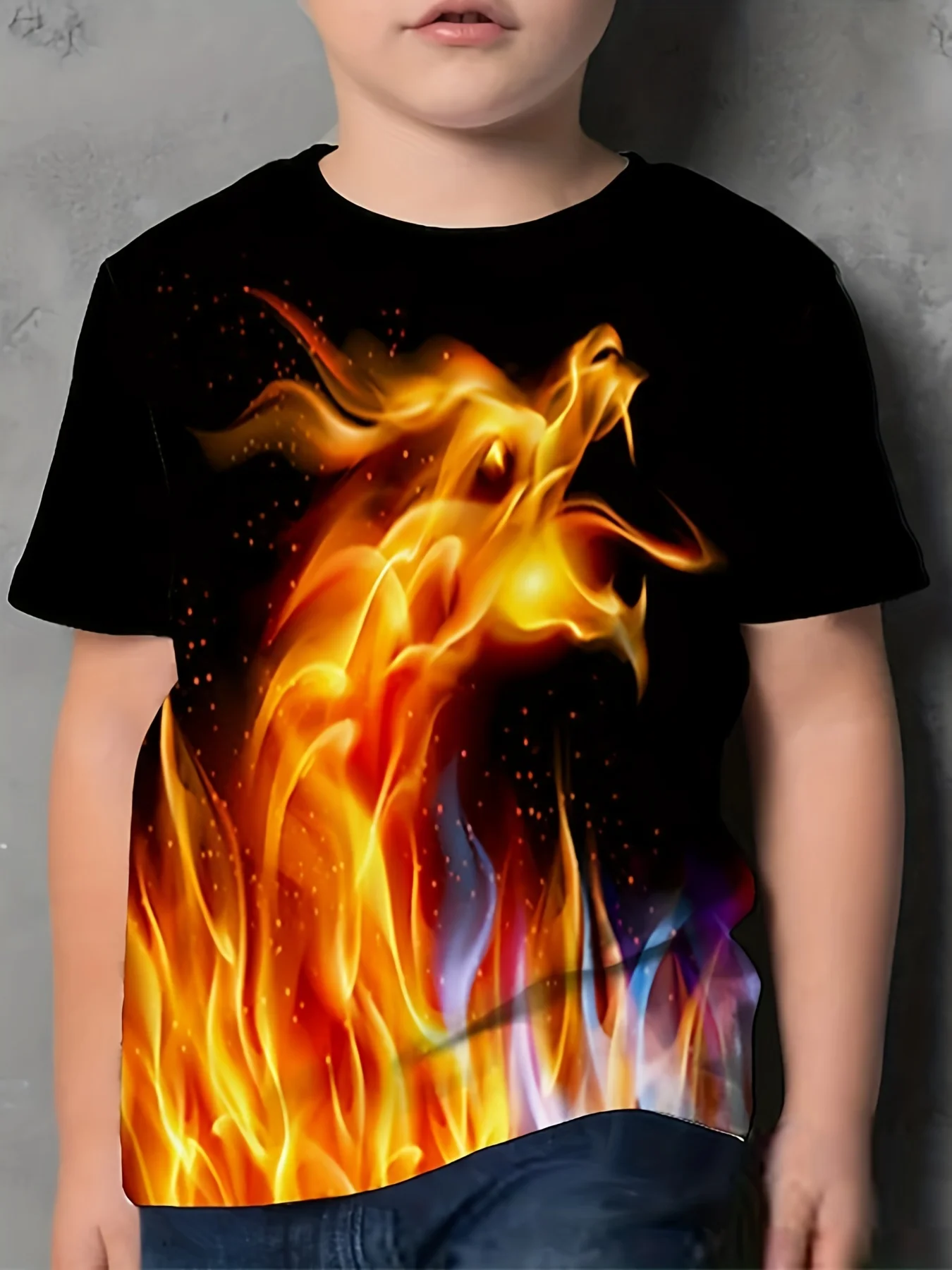 Flame Dragon T Shirt Boy's Girl's Clothes Funny Fire Dragon Tees Teen Tops Kids T-shirts Summer Boy Tshirt Children's Clothing