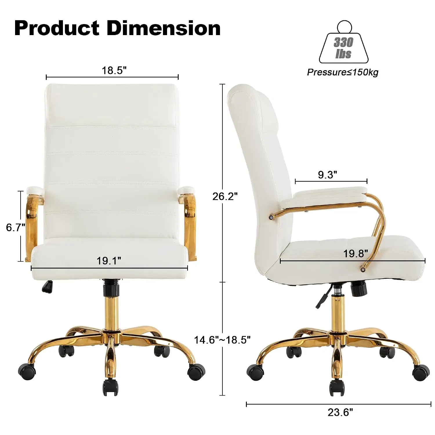 Leather Office Chair,High Back Swivel Executive Chair with Armrest & Padded Seat,Adjustable Height,White/Gold, Customized