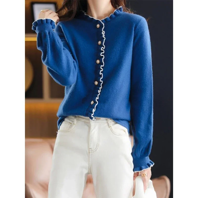 Women Clothes Simple Solid Casual Soft Sweaters Spring Autumn New Button Fashion Pearl Knitted Pullovers Female Knitwear