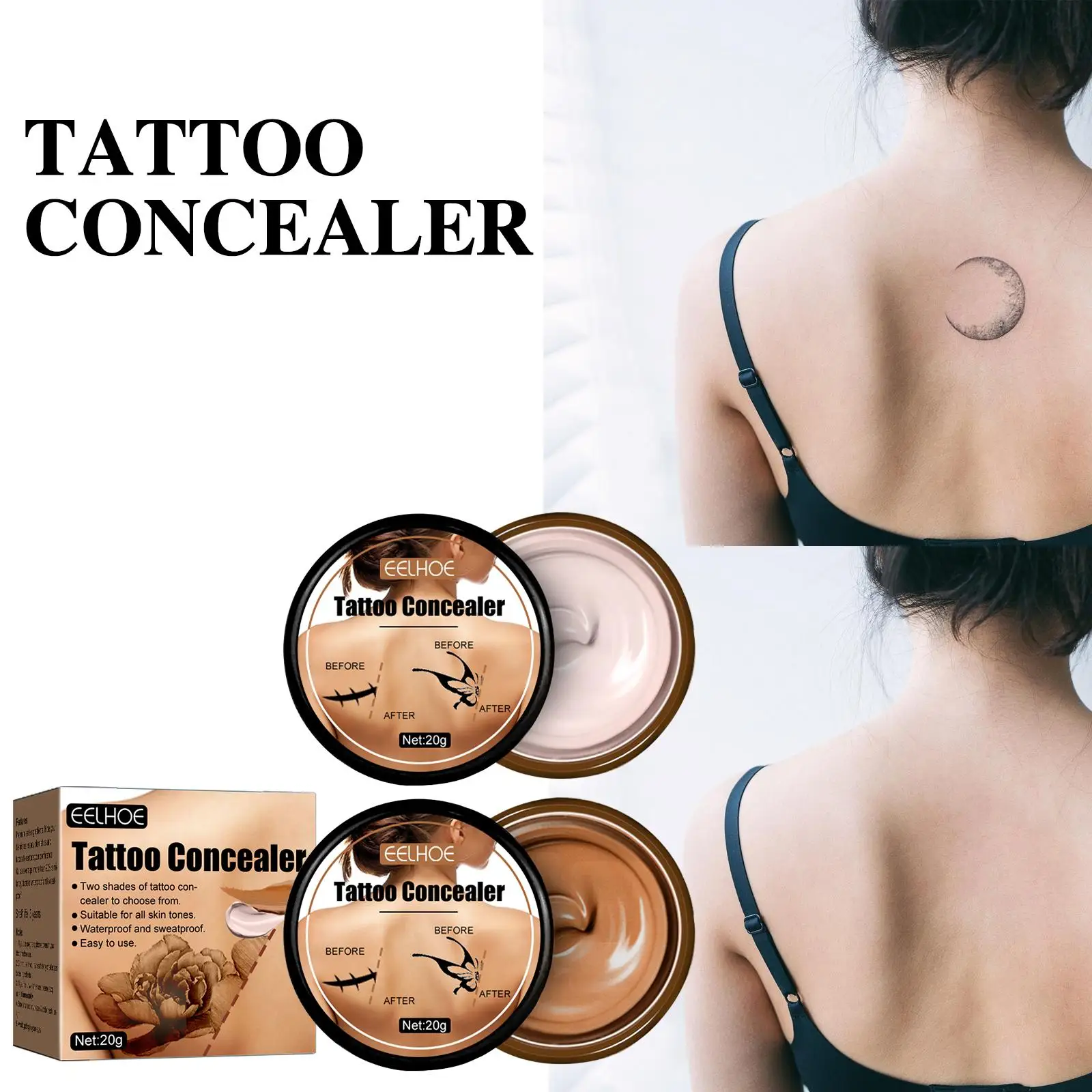 EELHOE Waterproof Tattoo Concealer Cover Scar Makeup Brighten Foundation Cream Freckle Birthmarks Concealer Body Coverage Cream