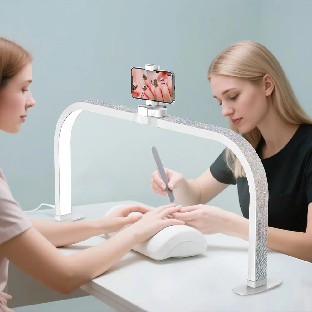 

40W LED Half Moon Nail Lamp Foldable Manicure Arc Desk Light with Phone Holder Beauty Salon Dimmable 27 inch U-Shaped Nail Lamp
