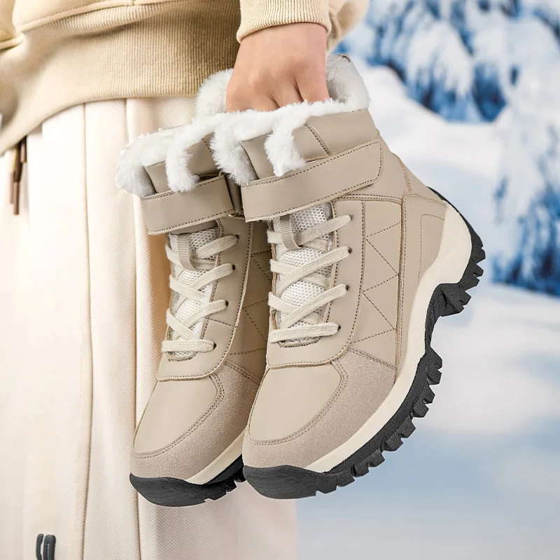 New Warm Plush Women's Snow Boots Fashion Outdoor Women Boots Platform Anti-Slip Hiking Boots Waterproof Winter Warm Ankle Boots