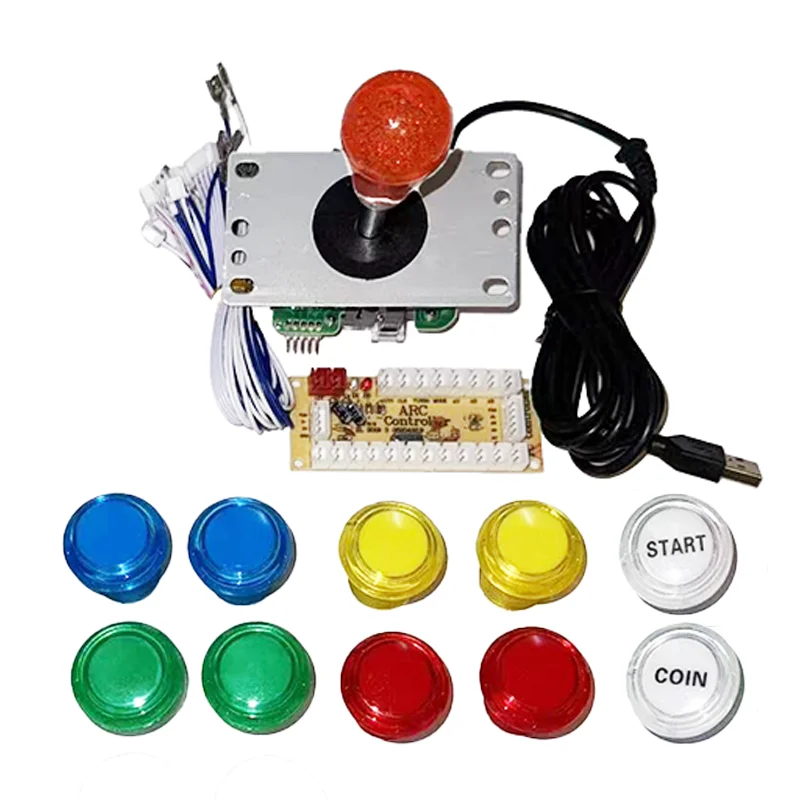 DIY Arcade Machine Kit LED Push Buttons American Style Joystick Zero Delay USB Encoder for PC Raspberry Pi Complete Gaming