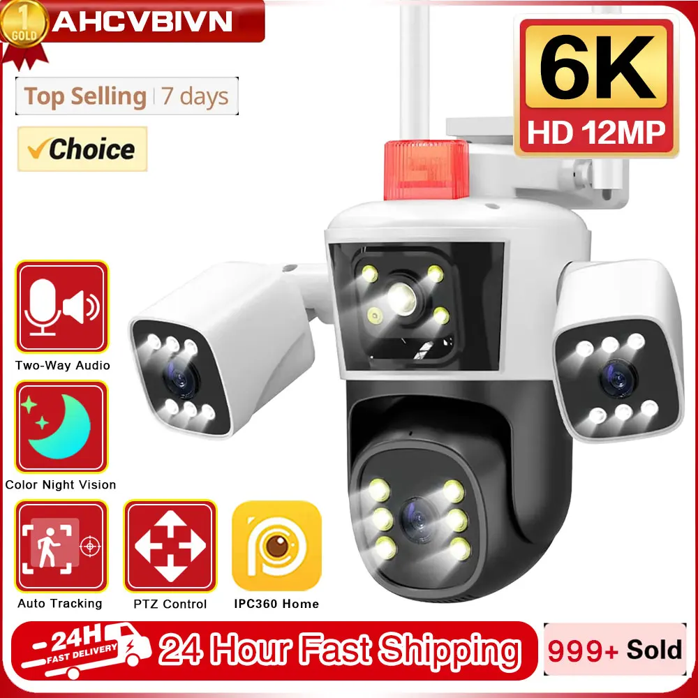 

12MP PTZ WiFi 6K Three Lens Screen Camera Outdoor Three Screens Protection Motion Detection Outdoor IP CCTV Survalance Cameras