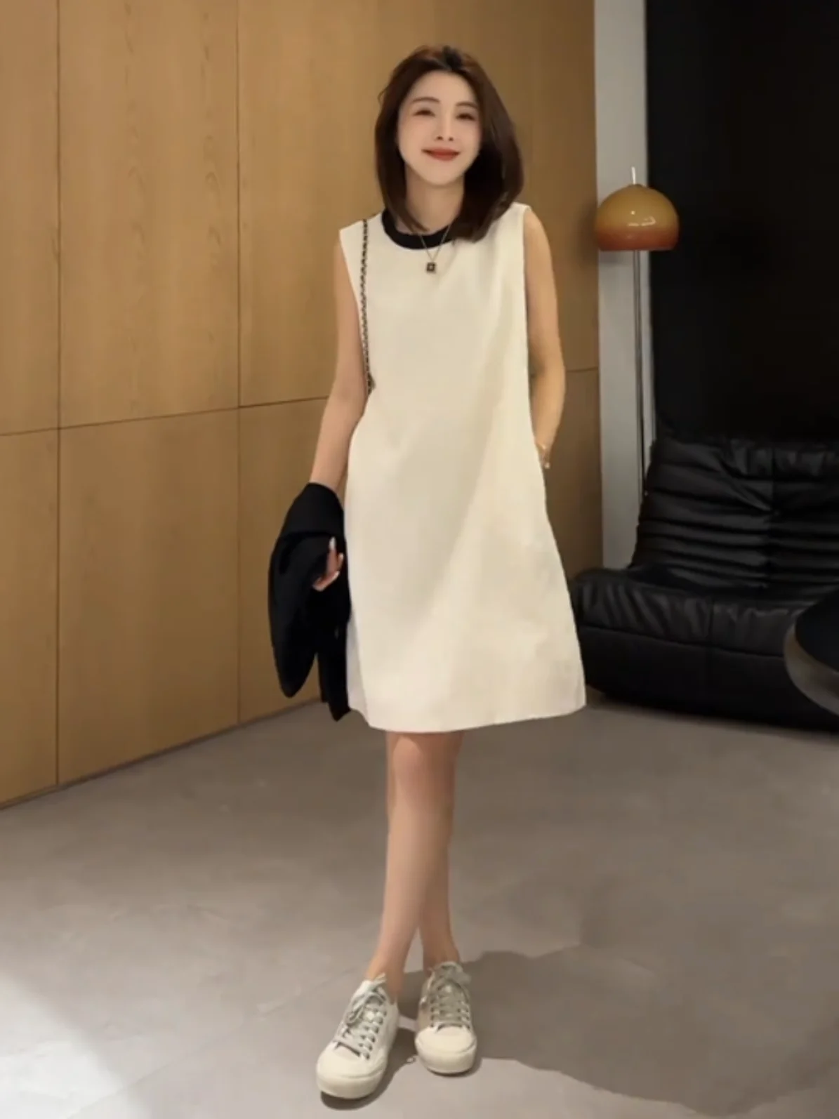 Vestido F Casual E de Verão, Sem Mangas, Gola Redonda, Tamanho ande, Estilo Regata, Saia Godê Moderna