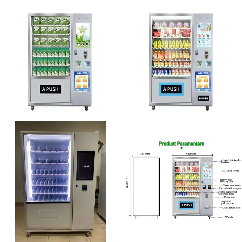 for New Self-Service Combo Beverage Snack Vending Machine Beer 24 Hours Vendor Cash Coin Bill Payment System