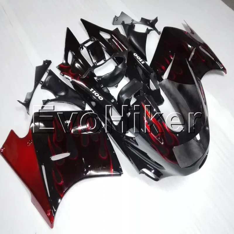 

Full fairing kits for ZX11 ZZ-R1100 1993 1994 1995 1996 1997 1998 1999 2000 2001 red flames ABS Plastic Bodywork Set