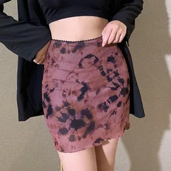 New In 2025 Spring Summer streetwear sexy Floral Print Mesh High Waist Double Layer Bodycon Y2k Short Skirts