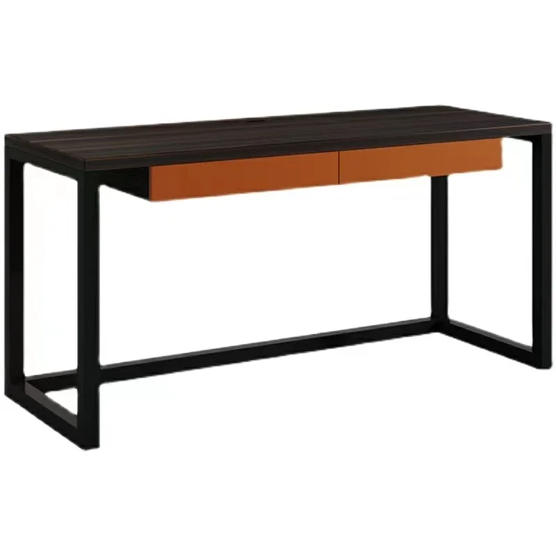 

Dark smoked color wood veneer e-sports style home desk integrated electric desk frame