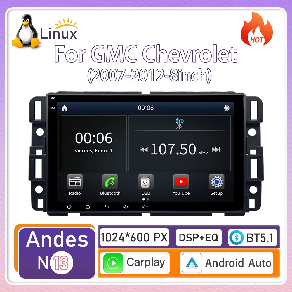 

Для GMC Chevrolet (2007-2012, 8 дюймов) беспроводное устройство CarPlay для автомобиля на базе Linux, новая модель, навигация, видео, Bluetooth
