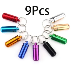 9Pcs Mini Aluminum Pill Box Case Bottle Medicine Tablet Capsules Holder with Keychain for Outdoor Sports Camping Hiking