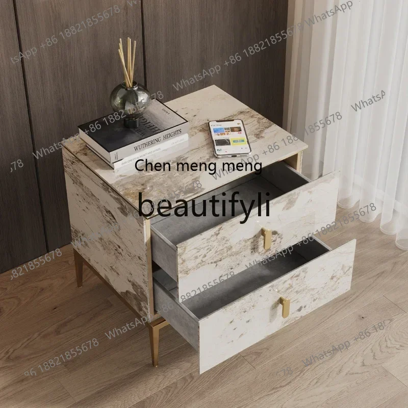 New arrive Light luxury rock slab bedside modern simple bedside cabinets bedroom storage simple storage two chest cabinets