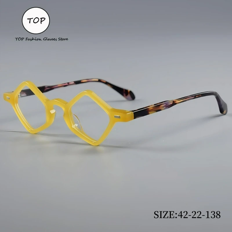 

Fashion Retro Acetate Optical Frames Irregular Polygon Design Yellow Tortoiseshell Eyewear for Men Women Myopia Glasses Frame