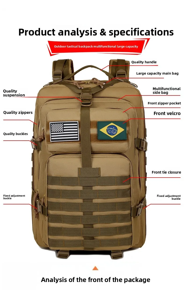 50-Liter Doppelschultertasche für Outdoor-Wandern, Trekking, Radfahren, Taktischer Rucksack, Wasserdichtes Oxford-Gewebe, Sport, Herren