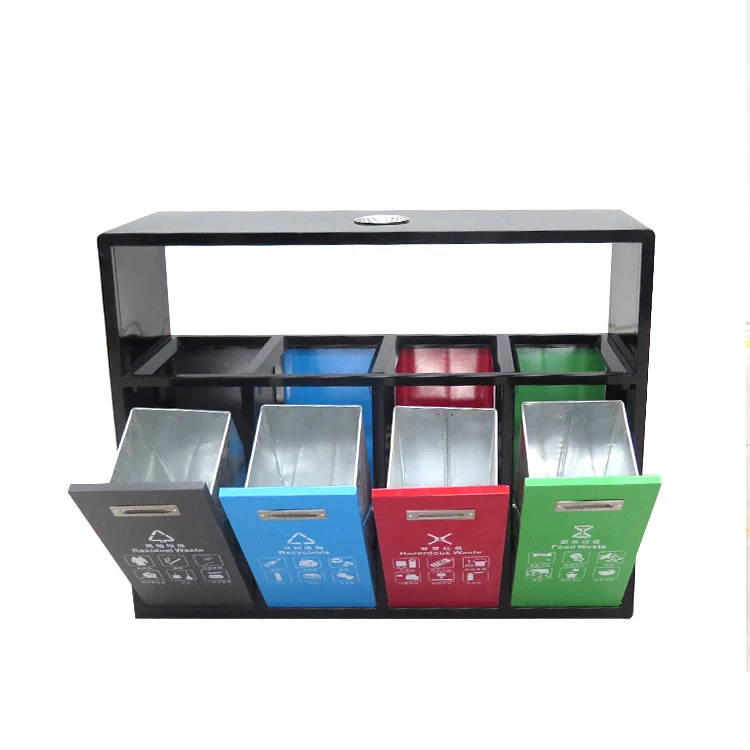 

Заводской мусорный бак, уличная мусорная корзина, общественная металлическая корзина для переработки, 4-х отделений, мусорное ведро для общественных мест