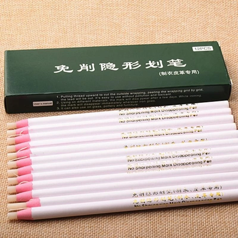 W89C 12pcs خياطة قلم رصاص لا شحذ النسيج الأبيض قلم رصاص قلم رصاص أقلام أقلام رصاص خياط لأداة علامات الجلود