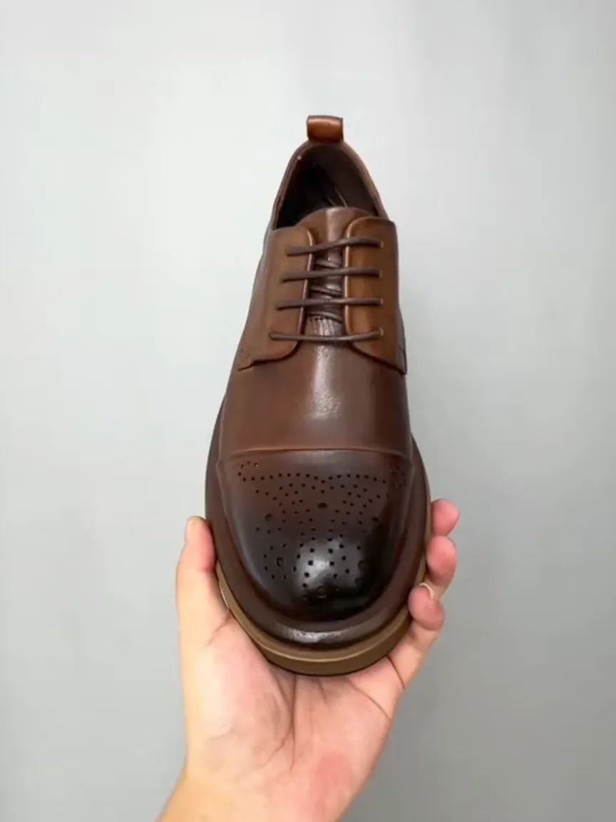 

New Men's Pure Leather Casual Comfortable Shoes Fashionable Versatile High-End Feel European Style Handsome Look Low Top Glue...