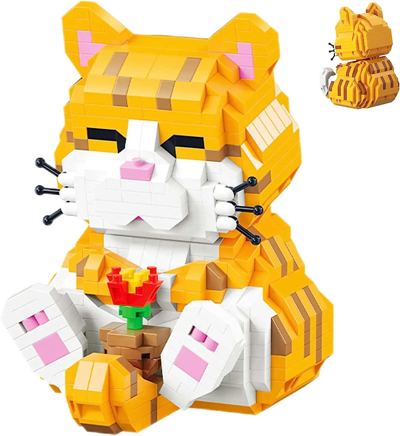 Orange Cat Mini Building Blocks Cute Animal Set, Pets Growth Record The World's Smallest Building Block Set，834 Pieces