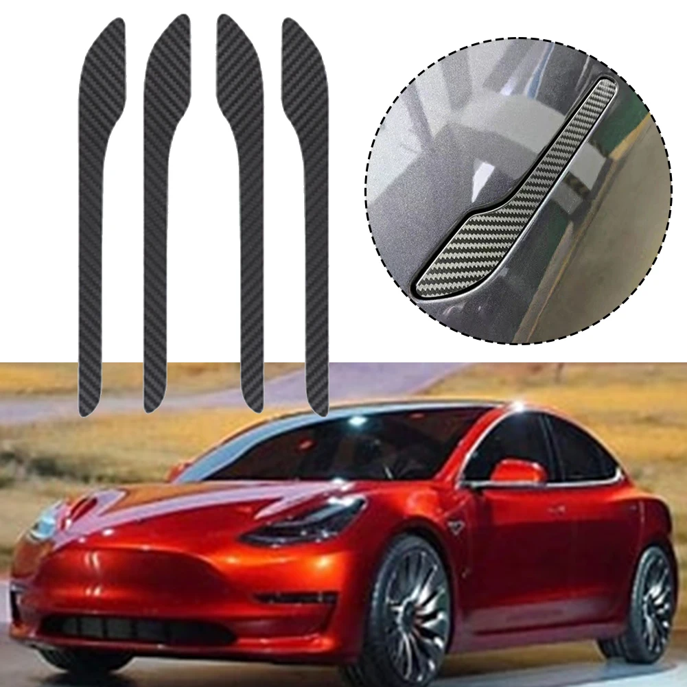 4Pcs PVC Carbon Fiber Door Handle Stickers for Tesla For Model 3 and For Model Y Protective Wraps Against Scratches and Dust