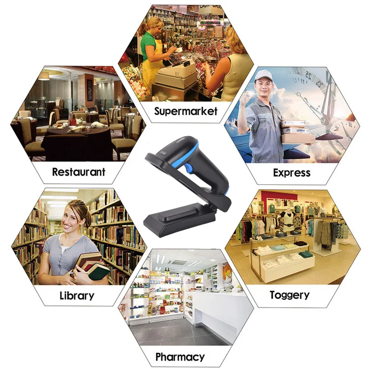 YHD-5800DB Lector de código Qr 2D manos libres Escáner de código de barras resistente Bluetooth inalámbrico con base de carga