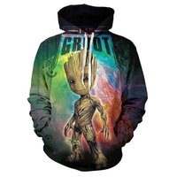 Cartoon Anime Disney Men's and Women's Hoodies 3D Printed Tree Man Groot Pattern Children's Hoodies Fashion Street Sweatshirts