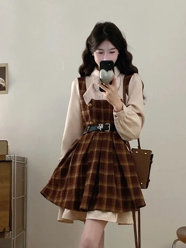 

Женское летнее платье больших размеров в клетку, А-силуэт, с эффектом утяжки талии, скрывающее живот, в школьном стиле, имитация двух частей