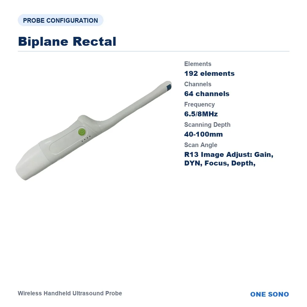 9CR Wireless Handheld Ultrasound Probe, Biplane Rectal Array, 192 Elements, 64 Channels, for Rectal & Prostate, Urology