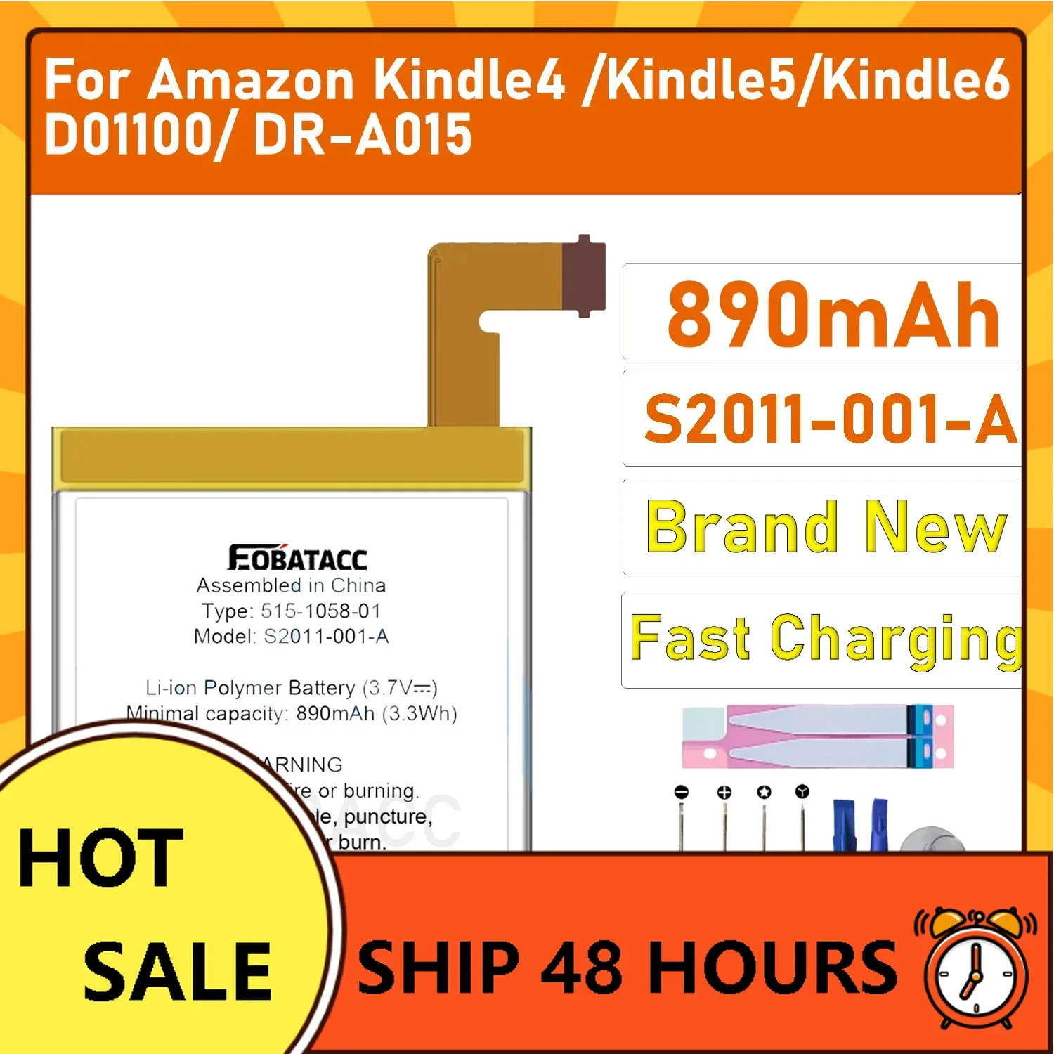 

Аккумулятор S2011-001-A для Amazon Kindle 5 6 4 D01100 515-1058-01 DR-A015 MC-265360 Литий-ионные аккумуляторы 890 мАч