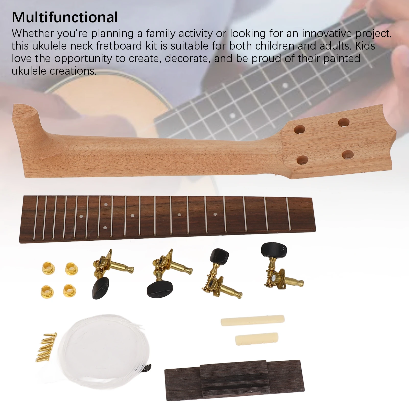 คอ Ukulele Fretboard เปลี่ยนชุดคอ String ลูกบิดสะพาน Rosewood Fingerboard 1 ชุดสําหรับ 23 นิ้ว Ukulele Ukulele อุปกรณ์เสริม
