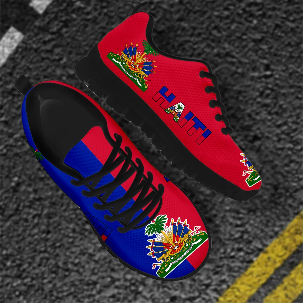 INSTANTARTS Mesh Sneakers for Men Haiti Flag Brand Designer Shoes Casual Lace Up Flats Zapatillas Male Breathable Walk Footwear