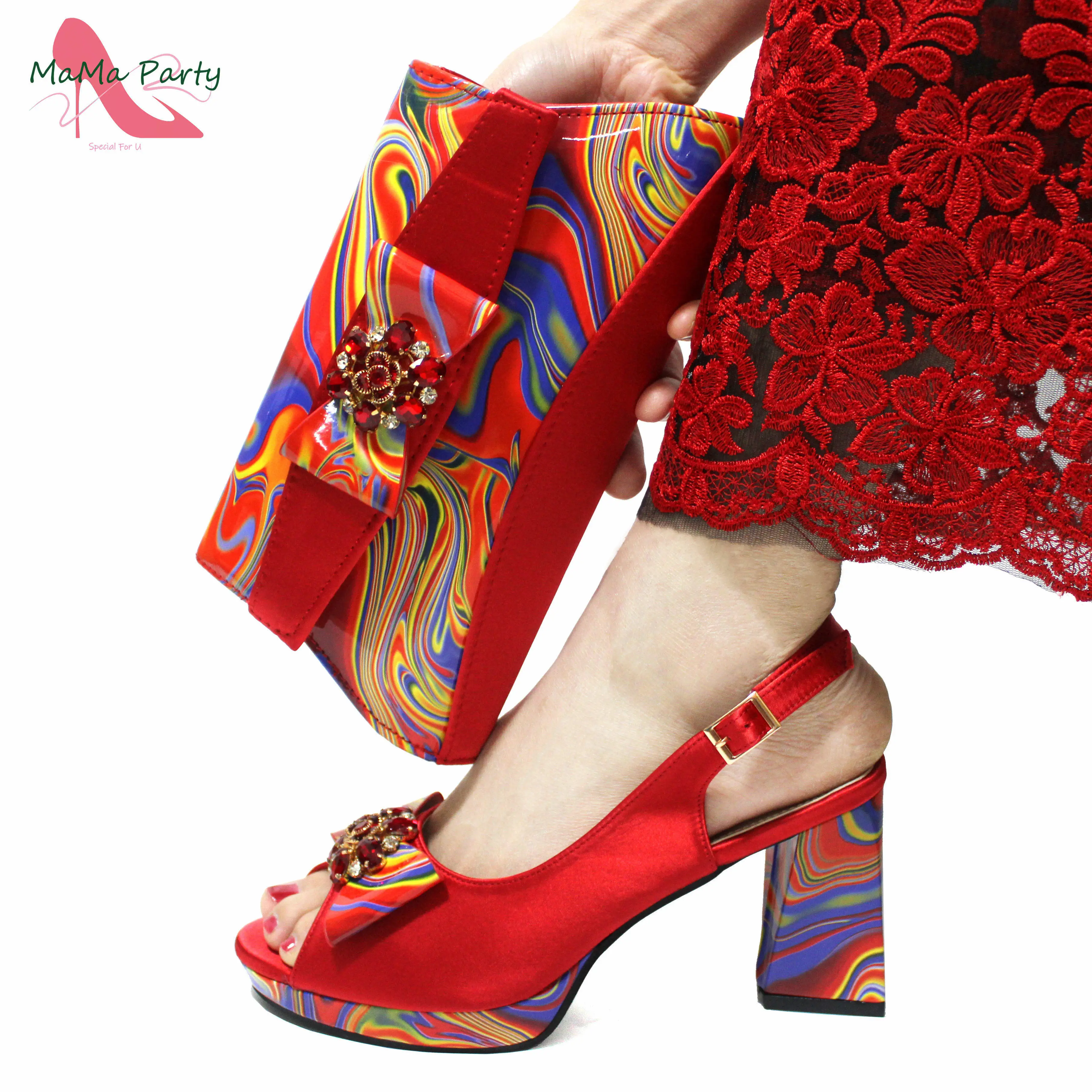 

Red Color INS Hot Sale New Arrivals 2024 Italian Design Shoes Matching Bag Set Super High Heels Pumps for Garden Party