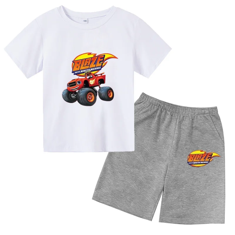 New inventory round neck T-shirt set for boys and girls aged 2-12, 2D printed anime casual sports short sleeves and shorts