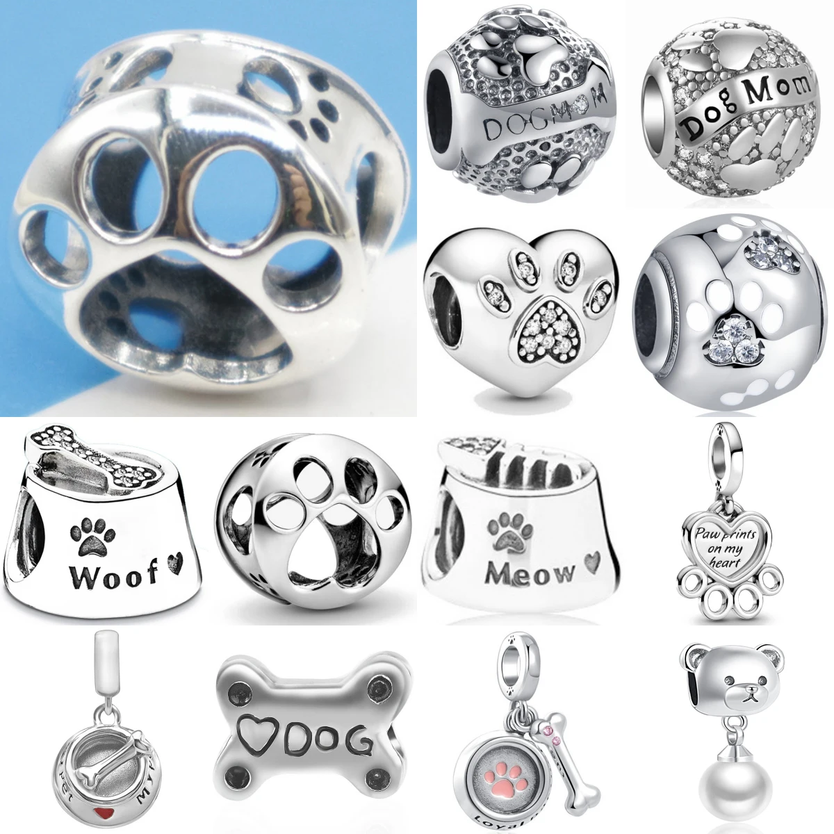 

Костяные бусины из стерлингового серебра 925 пробы с милыми животными и принтами лап, пригодные для оригинального браслета, подвески, аксессуары для изготовления ювелирных изделий, подарков