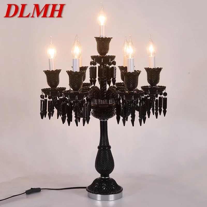 DLMH European Style Crystal Table Lamp Black Candle Lamp Luxurious Living Room Restaurant  Bedroom Villa Wedding Desk Lamp