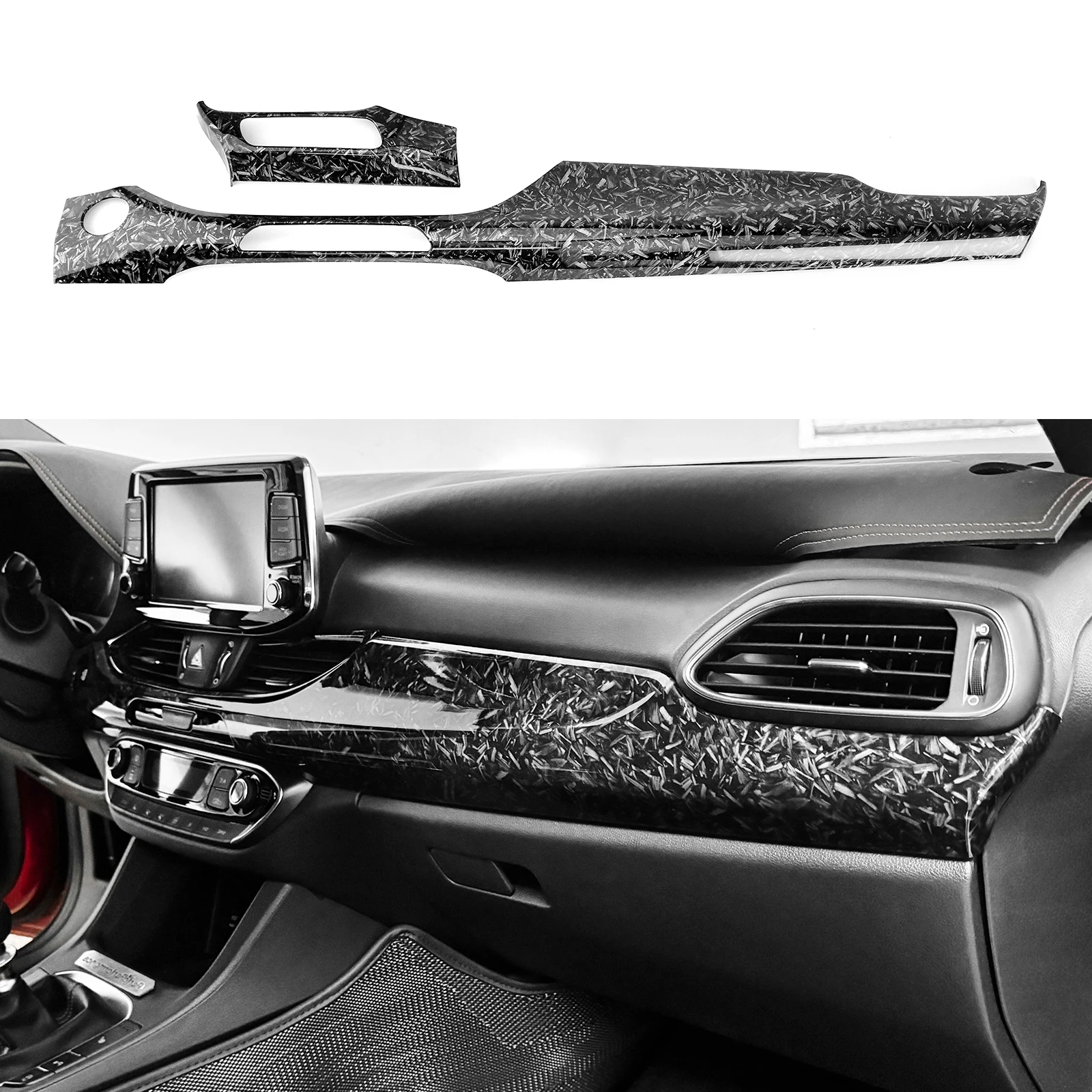 Forged Black Style Interior Dashboard Trim Stripe+Headlight Switch Button Cover For Hyundai i30 N 2018-2023 Left Hand Drive