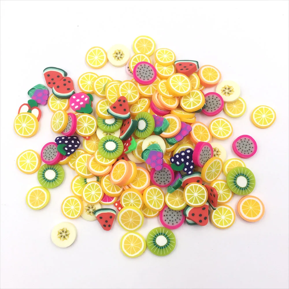 Arcilla polimérica para manualidades, accesorios de decoración para teléfono, 50g, 1cm x 2mm de espesor, para fruta, rodajas, Kiwi y limón