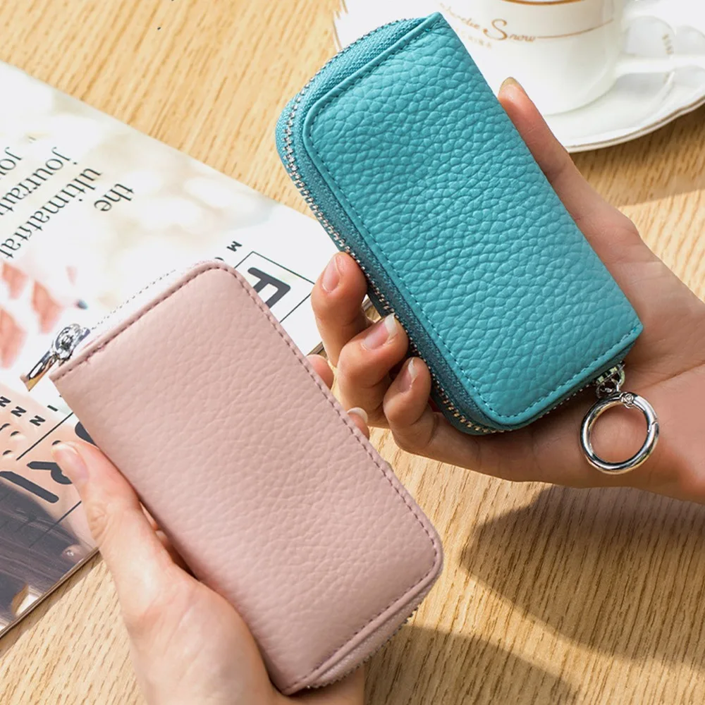 

Multifunctional Keychain Pouch Durable Zipper Closure Housekeepers Key Holder Soft Leather Waterproof Portable Key Bag Men