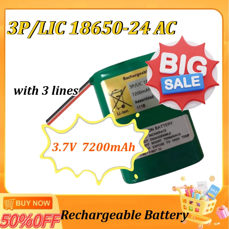

New 3.7V 7200mAh 3P/LIC 18650-24 AC Rechargeable Lithium Battery Pack with 3 lines Rechargeable Batteries