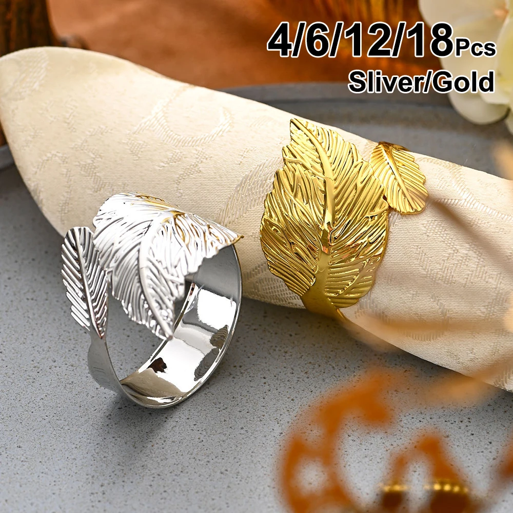 4/6/12/18Pcs Gold Maple Leaf Napkin Ring Sliver Metal Napkin Rings Holders For Wedding Party Dinner Hotel Elegant Table Decor