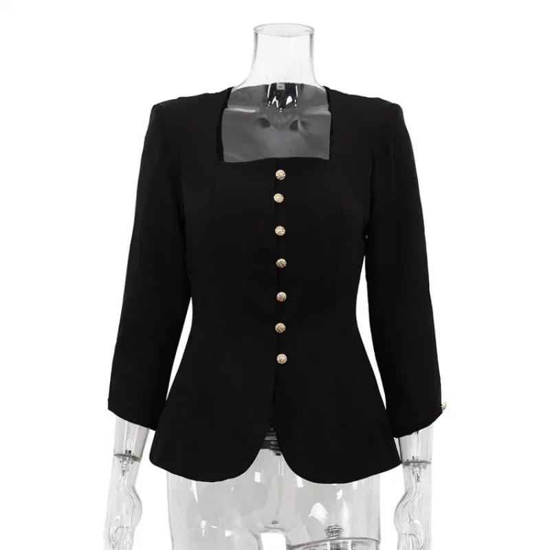 Herfst Elegante Vrouwen Corset Blazer Jas Y 2K Casual Mode Lange Mouw Vierkante Kraag Single Breasted Slim Jack Outwear