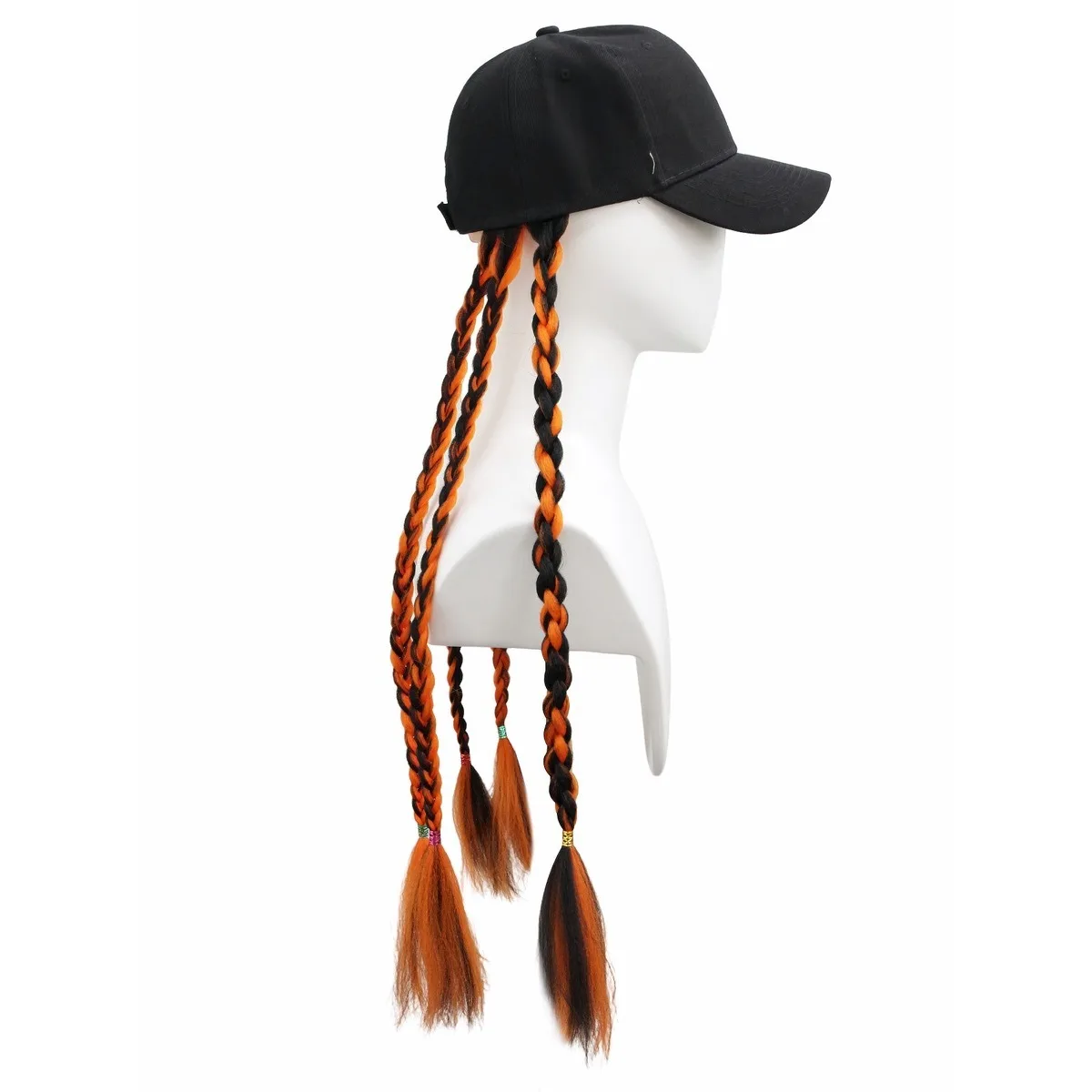 Gorra de béisbol trenzada negra y naranja de Halloween, accesorio para el cabello dulce y fresco oscuro, diseño de peluca sintética con sombrero desmontable de una sola pieza