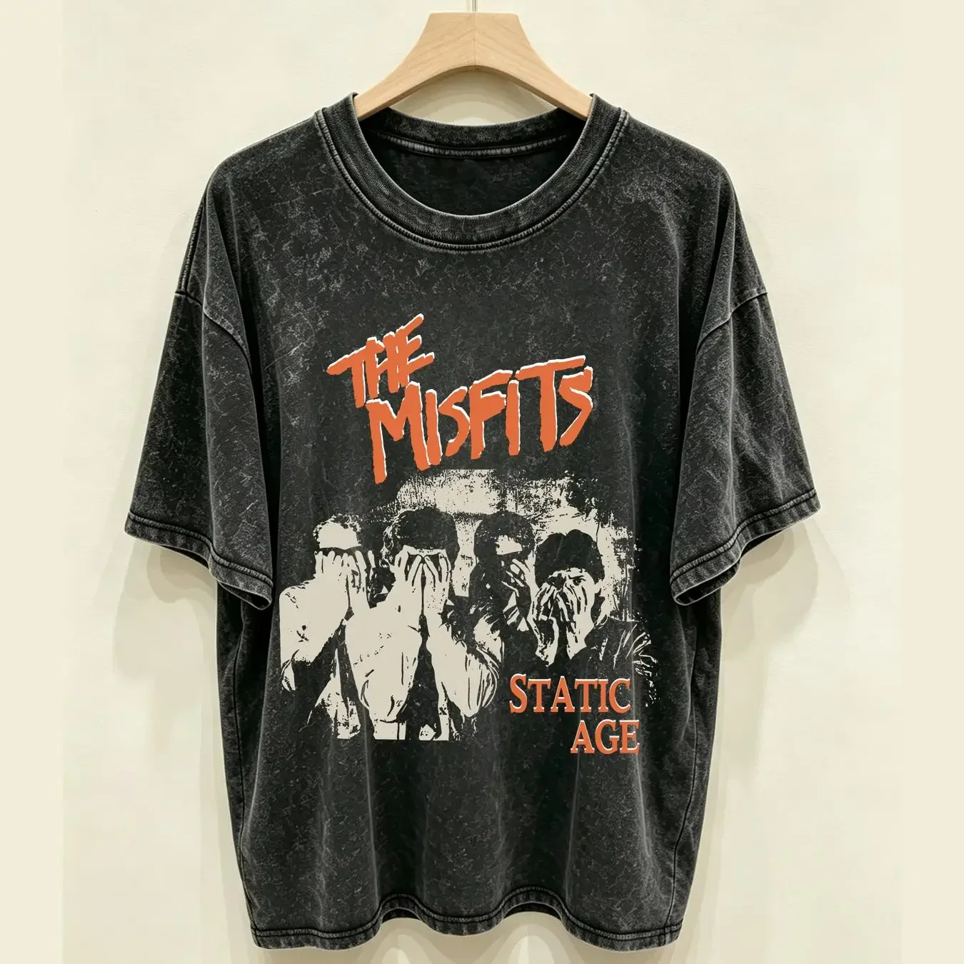 washed T Shirt MISFITS Static Age Heavy Metal vintage Washed Casual Stretched Versatile graphic Unisex Breathable
