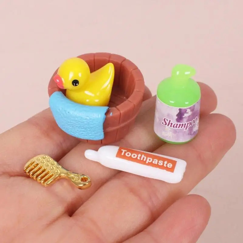 1/12 Schaal Poppenhuis Badkamer Accessoires Set Miniatuur Tandenborstel Tandpasta Reinigingsbal met Realistisch Detail A2UB