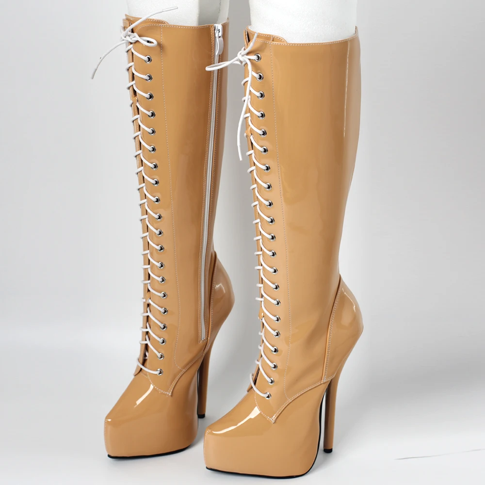 18 CM High Heel Platform Knee Boots Lace Up Sexy Stiletto Heels Toe Unisex Shoes Plus Size